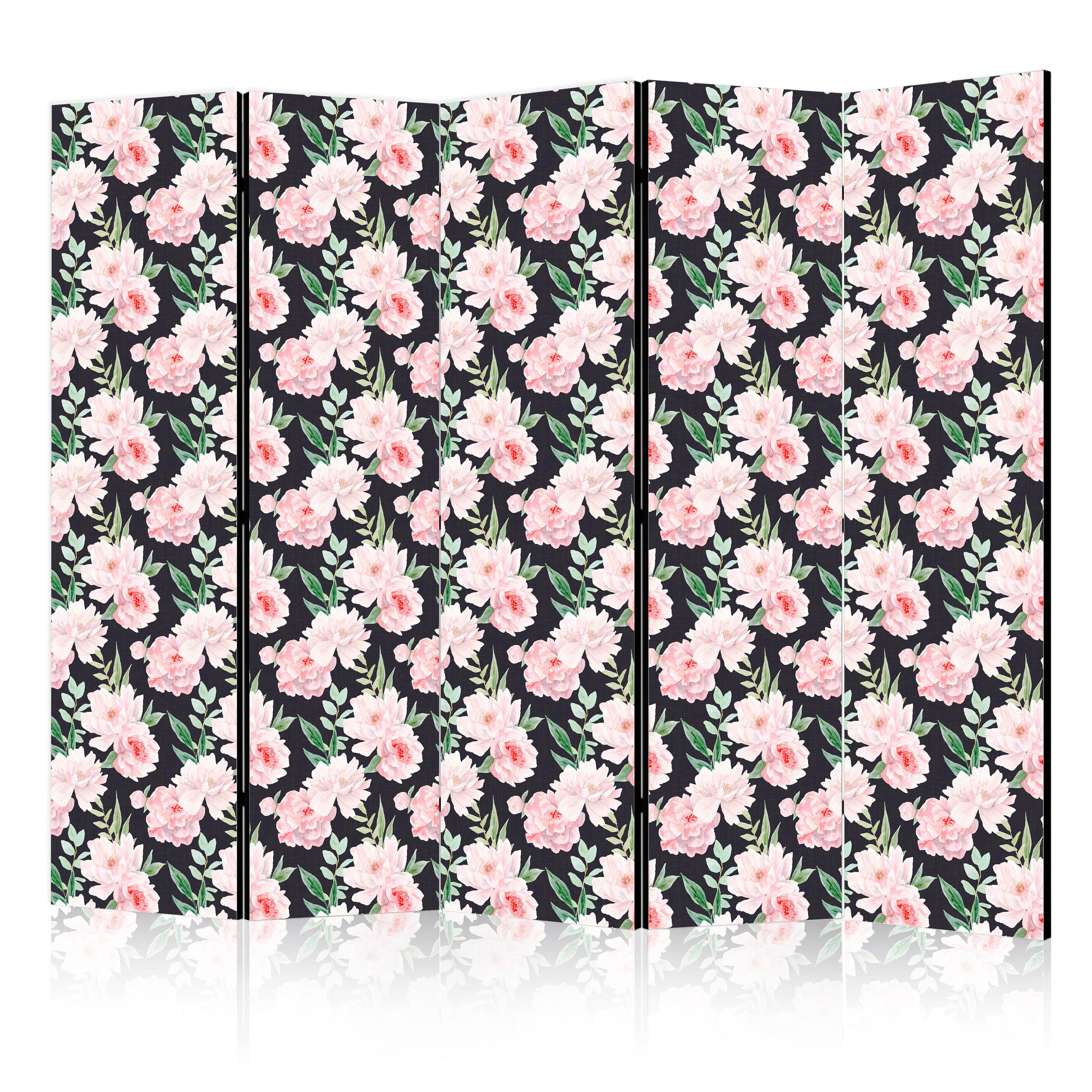PARAVÁN Akustický 5-dielny 225x172 cm Pivonky Kvety - viacfarebná, drevo/textil (225/172/3cm) - Muralo