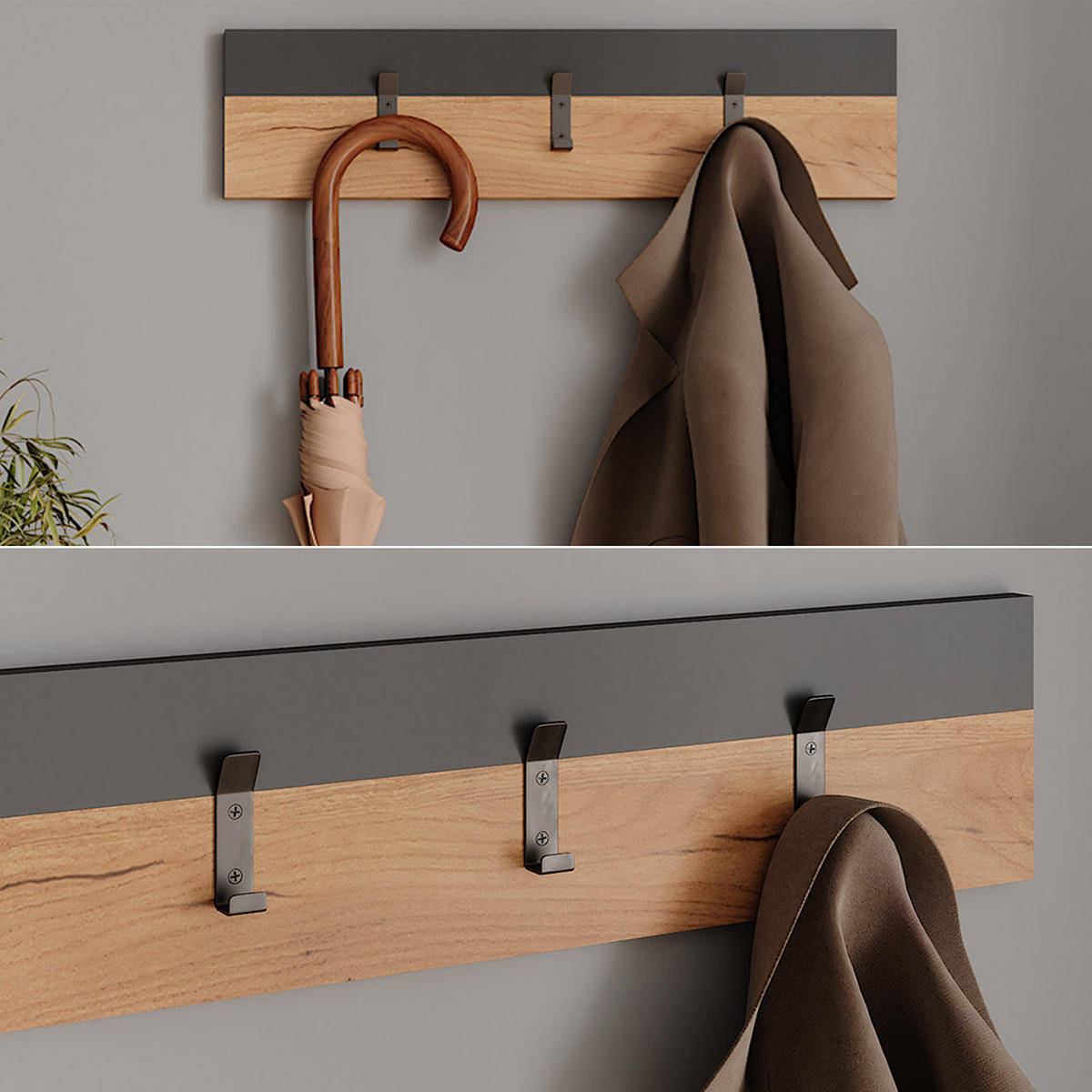 WANDGARDEROBE Orlando Anthrazit/Goldkraft Eiche 60 x 15 cm - Honigeiche/Anthrazit, Holzwerkstoff (60/15/1.6cm) - Vicco