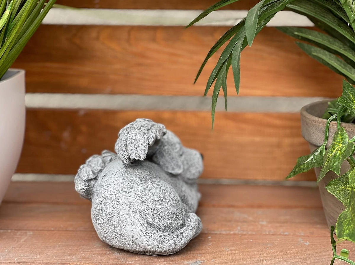 STEINFIGUR Grabschmuck Hund mit Engelsflügeln frostfest Steinguss wetterfest - Grau, Stein (13/10/10cm) - stoneandstyle