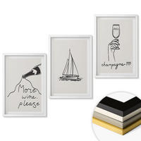 WANDBILDER 3er-Set - 40x60 cm Weißer Rahmen - Weinsegelboot-Glas-Linienzeichnung - Weiß, Kunststoff (40/60cm) - ArtPrintCave