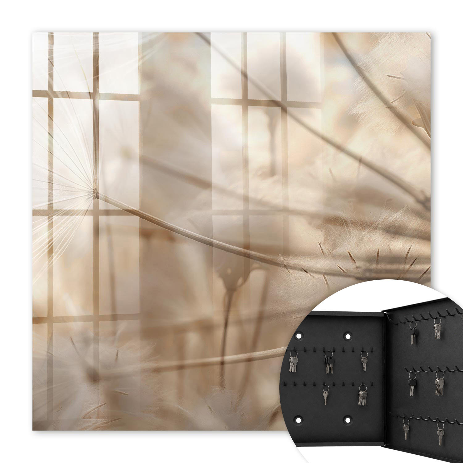 SCHLÜSSELBOX Schwarz 30x30 cm- Türöffnung nach rechts - Beige Löwenzahn - Beige, Metall (30/30/5cm) - TULUP