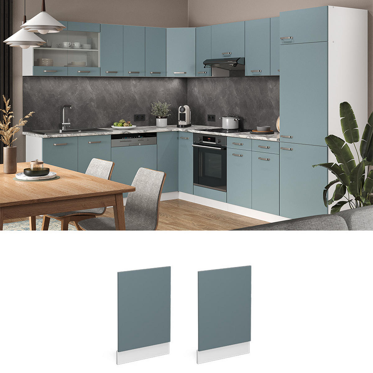 FRONTBLENDE R-Line Blau-Grau 45 cm, AP Anthrazit - Blaugrau/Weiß, Holzwerkstoff (45/57.2/1.6cm) - Vicco