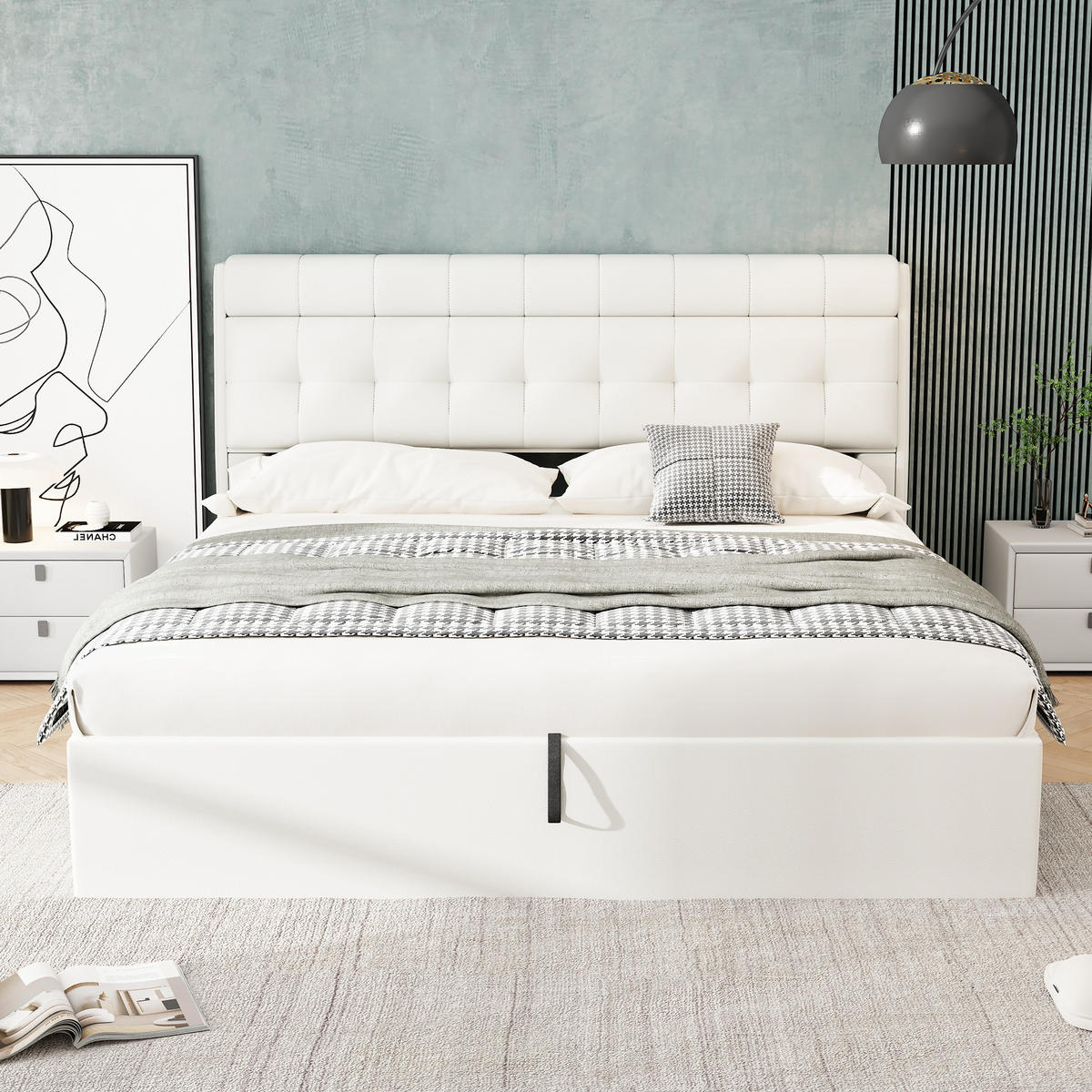 POLSTERBETT 180x200cm Weiß PU Mit Hydraulik & Verdecktem Stauraum - Weiß, Leder (180/200cm) - FLIEKS