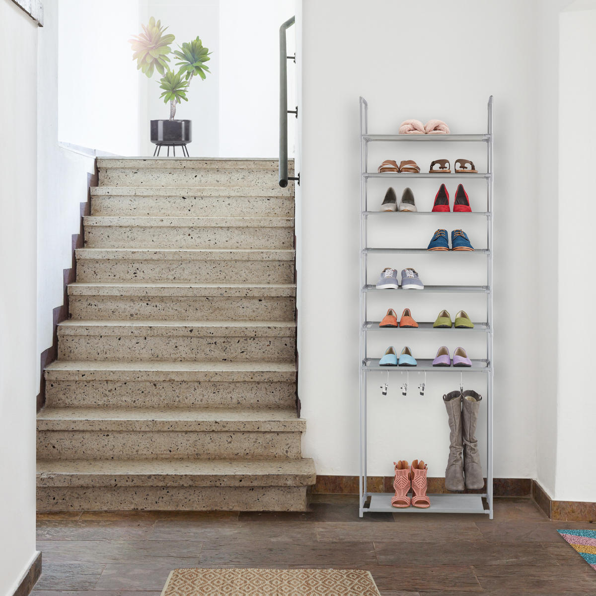 SCHUHREGAL - Weiß, Kunststoff/Textil (60/186/30cm) - Relaxdays