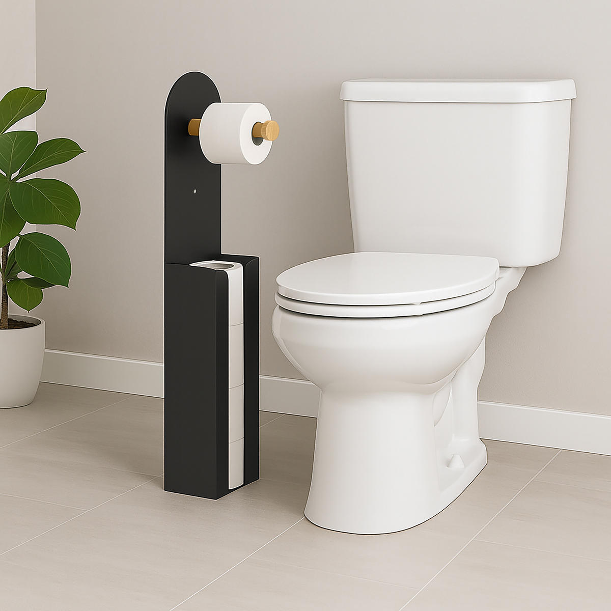 TOILETTENPAPIERHALTER - Schwarz, Holz/Metall (12/66/11cm) - Relaxdays