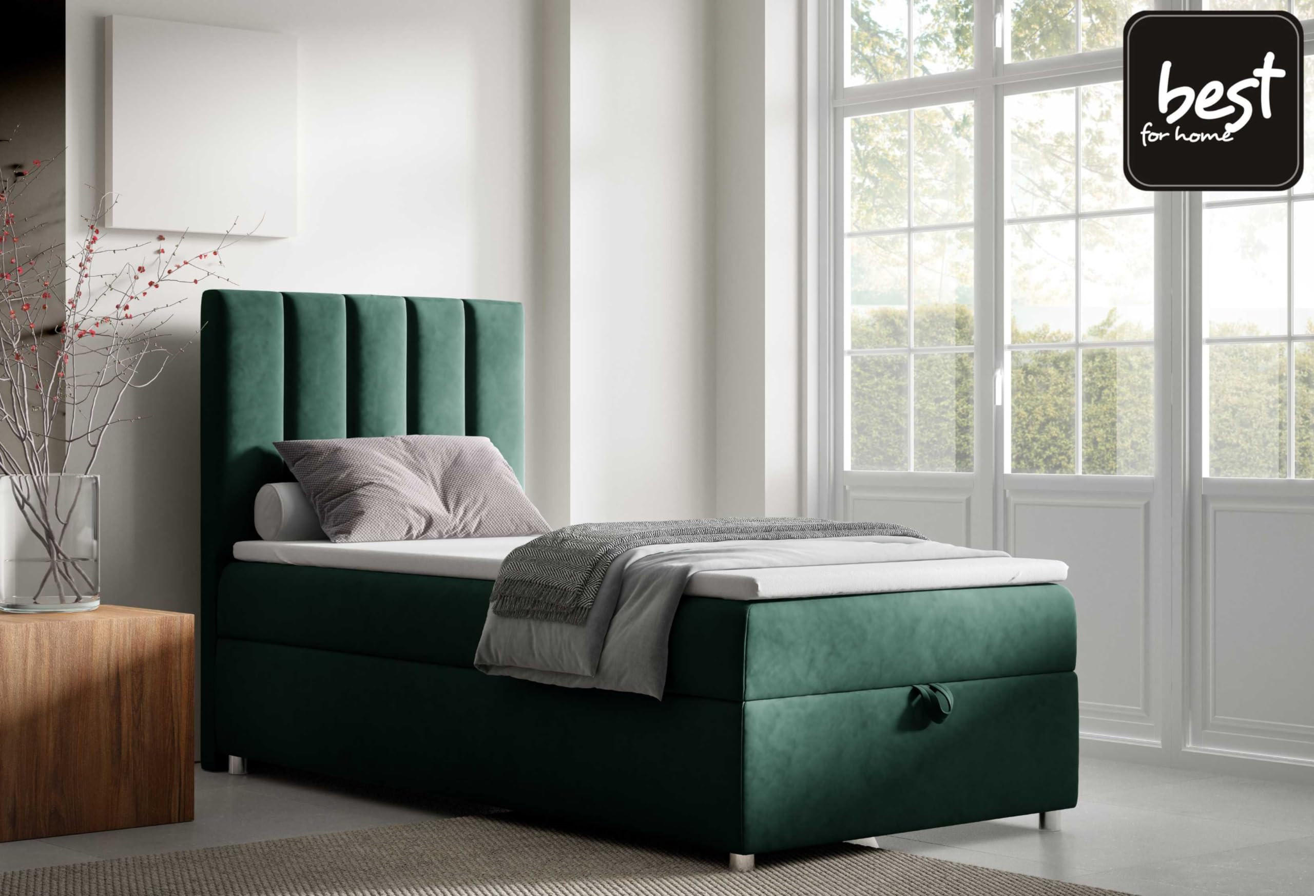 BOXBETT mit Bettkasten Trinity K10-SINGLE Bonellfederkern inkl. Topper - Grün, Holz/Holzwerkstoff (90/200cm) - Best For Home