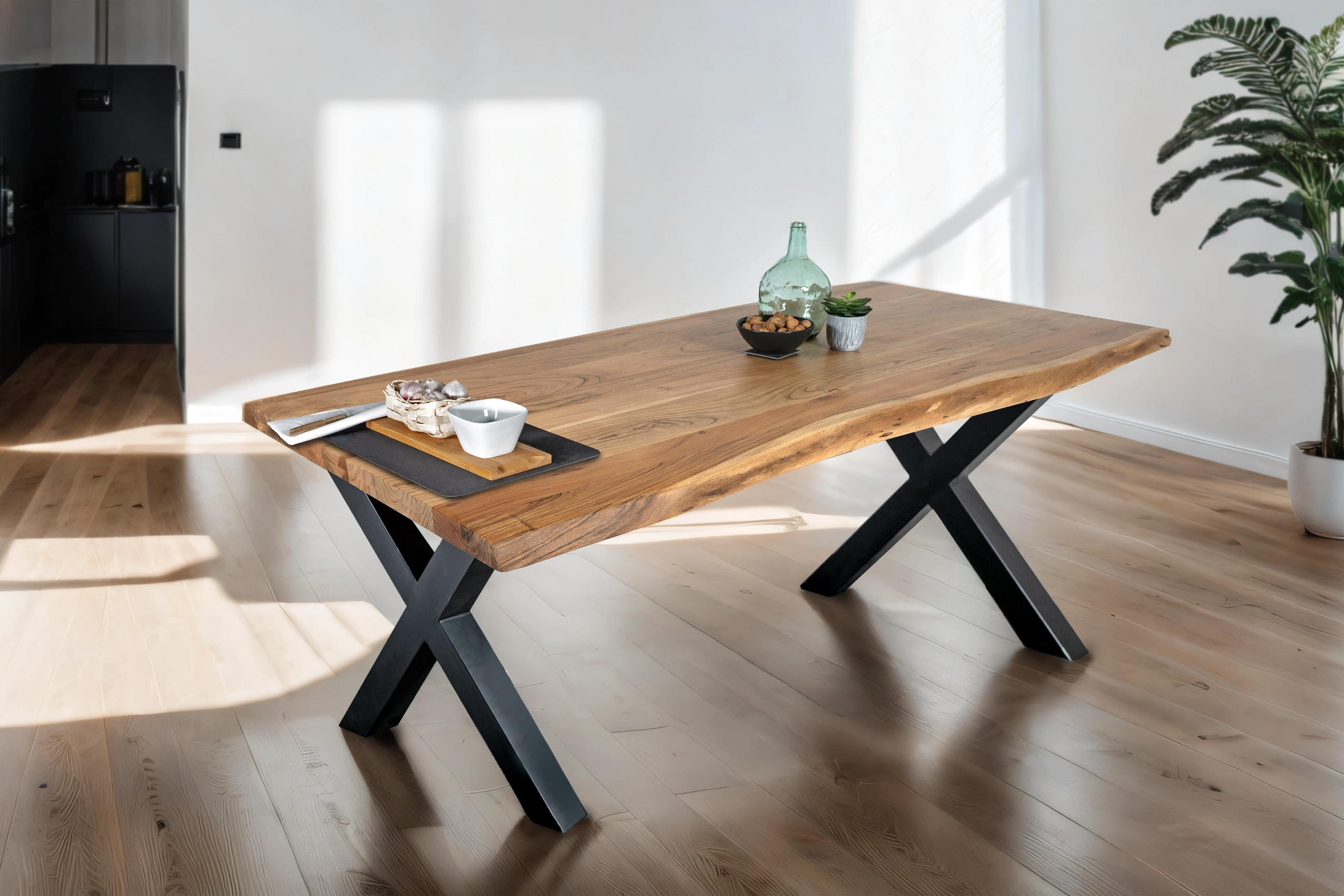ESSTISCH TOMASO - Beige/Schwarz, Holz/Metall (80/140/77cm) - SAM