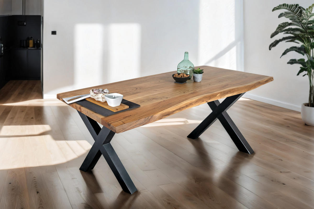 ESSTISCH TOMASO - Beige/Schwarz, Holz/Metall (85/160/77cm) - SAM