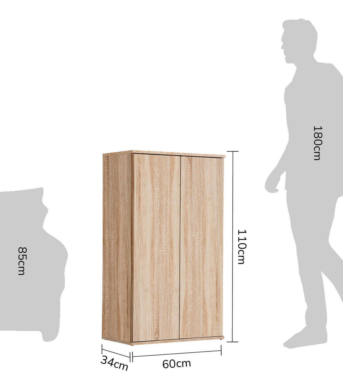 MEHRZWECKSCHRANK Der Schlanke - Sonoma Eiche, Holzwerkstoff (60/110/34cm) - Mokebo