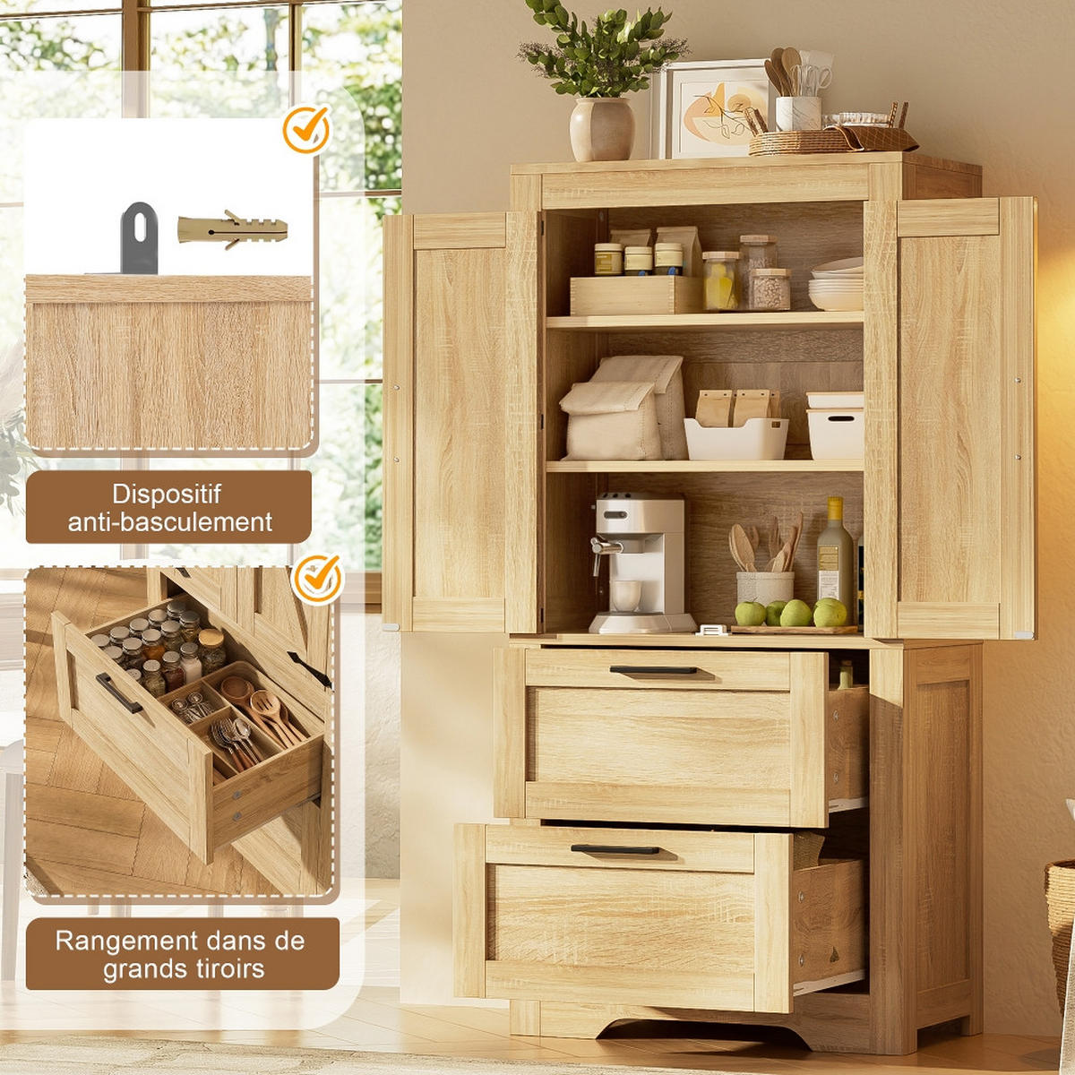KÜCHENINSEL Küchenschrank Landhausstil, SCHEUNENTÜR DESIGN, mit 2 Schubladen, Naturholzfarbe, 60/128/30 cm - Naturfarben, Kunststoff (30/128/60cm) - Rolipo