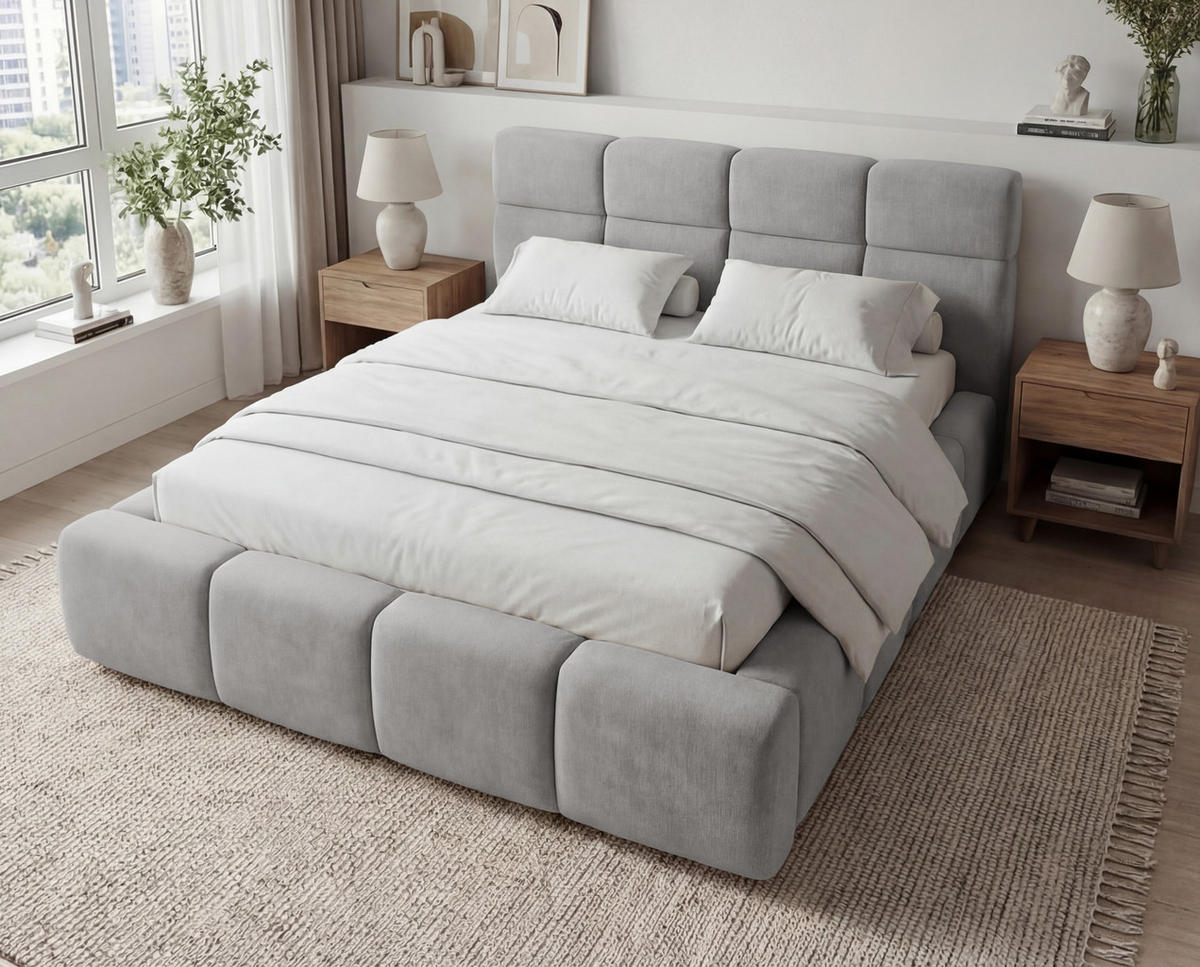 POLSTERBETT 180x200 cm Oslo mit Lattenrost, Bettkasten, Samtstoff, Hellgrau - Hellgrau, Holz/Textil (180/200cm) - Emporius
