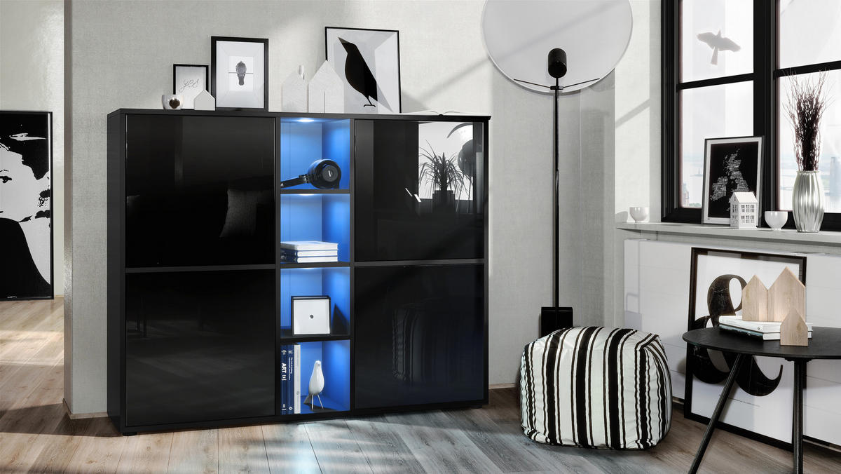 HIGHBOARD Cuba Türen in Schwarz Hochglanz - Schwarz Hochglanz, Holzwerkstoff (130.5/105.5/35.5cm) - Vladon