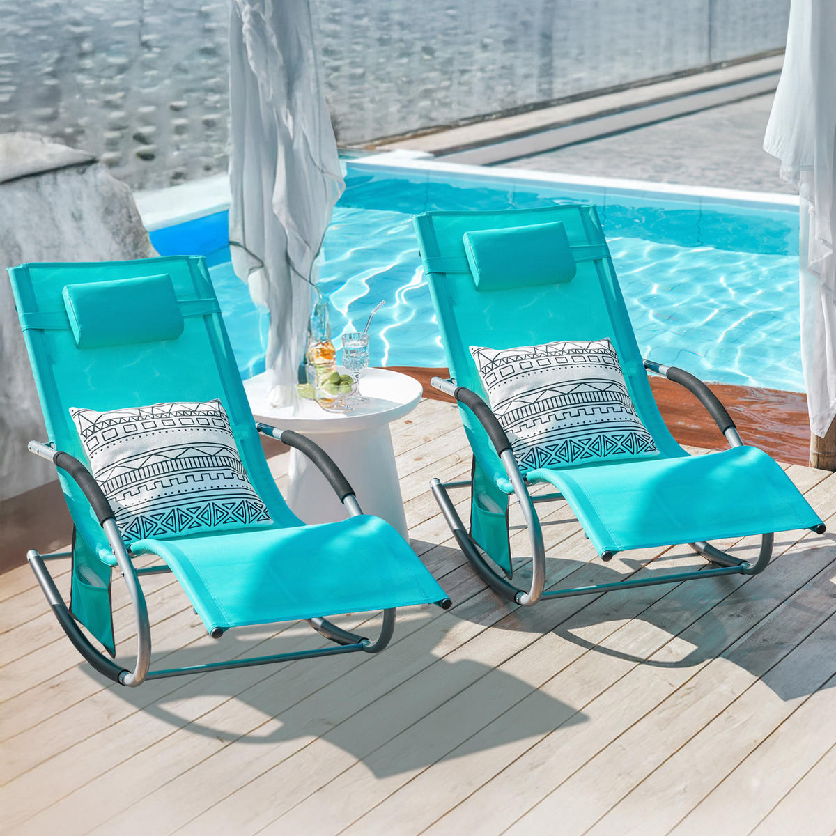 SONNENLIEGE 2er Set Blau - Türkis, Metall (63/83/150cm) - SoBuy
