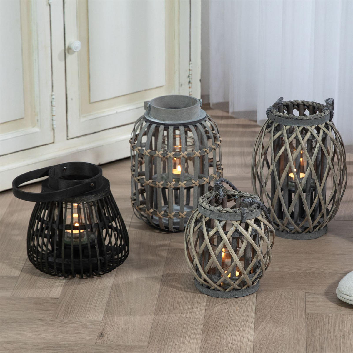LATERNEN GIZO 2ER-SET - Grau, Glas (22/34/22cm) - IDIMEX