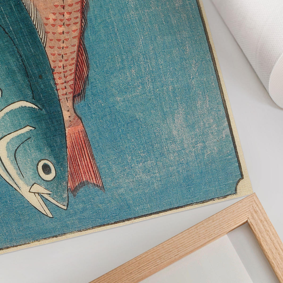POSTER - 42x29 cm (A3) - Utagawa Hiroshige - Gelbschwanzmakrele und Barsch - Blau, Textil (42/29.7/0.1cm) - TULUP
