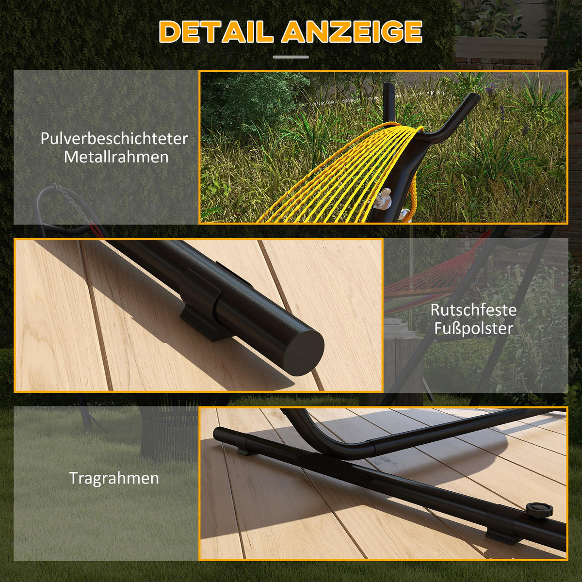 HÄNGEMATTENGESTELL, Stahl, Schwarz - Schwarz, Metall (285/125/110cm) - Outsunny