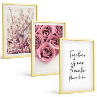BILDER SET 3er Set - 40x60 cm Goldrahmen - Blumensträuße aus Rosen mit einer Inschrift - Goldfarben, Kunststoff (40/60cm) - TULUP