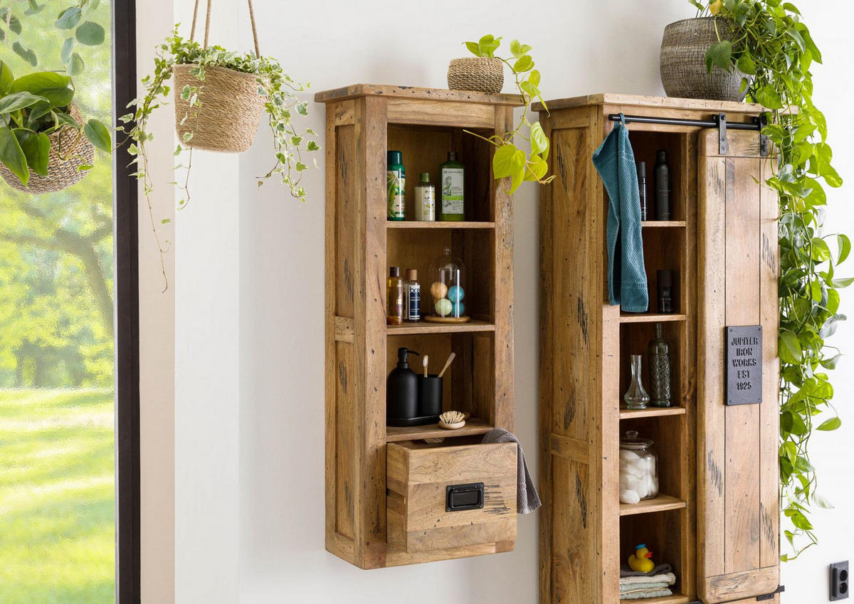 HÄNGESCHRANK Mango 50x26x120 natur lackiert RAILWAY #180 - Braun, Holz (50/120/26cm) - Massivmoebel24