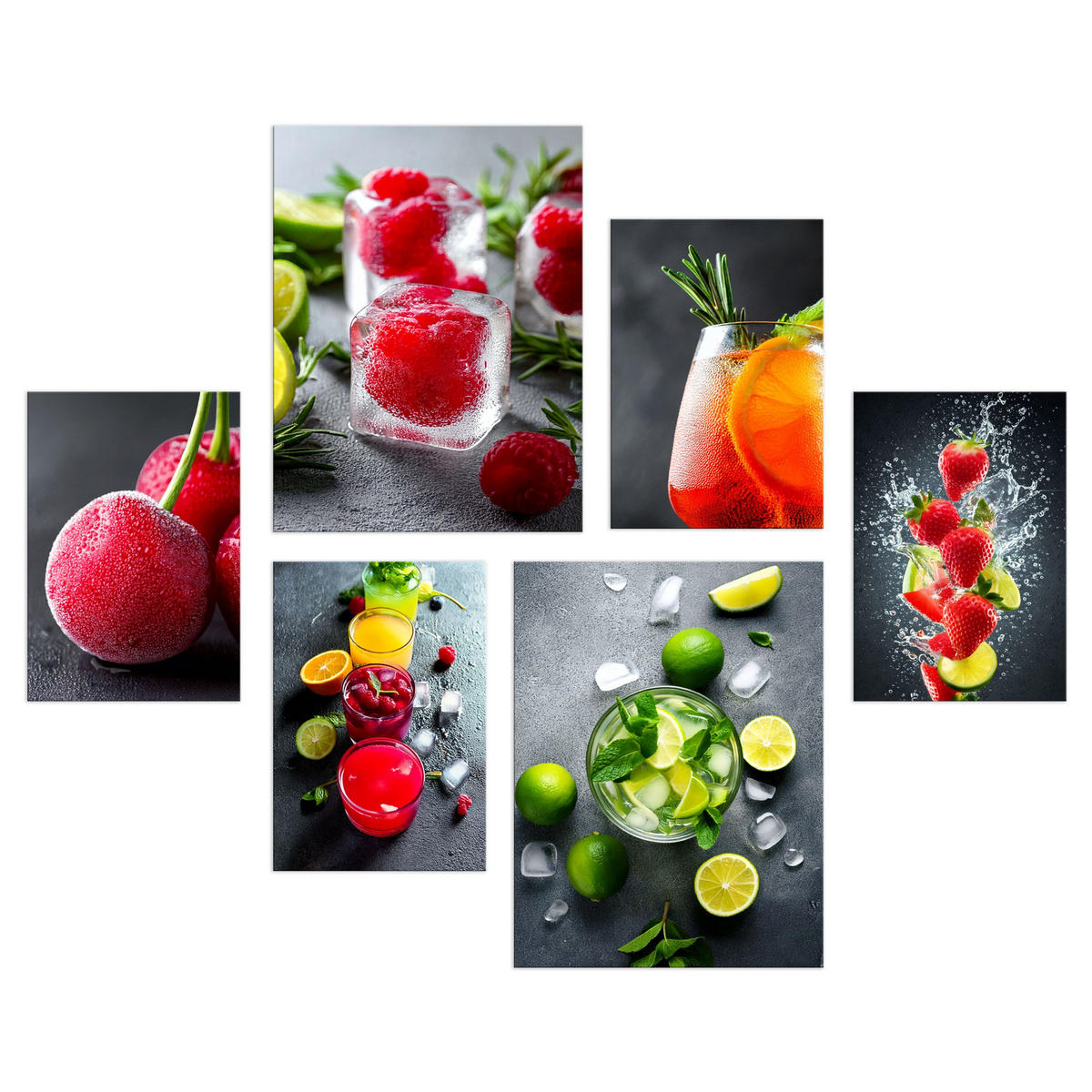 BILDERSET 6er-Set 30x40 cm + 20x30 cm Cocktails Küche - Anthrazit, Kunststoff (105/85cm) - artissimo