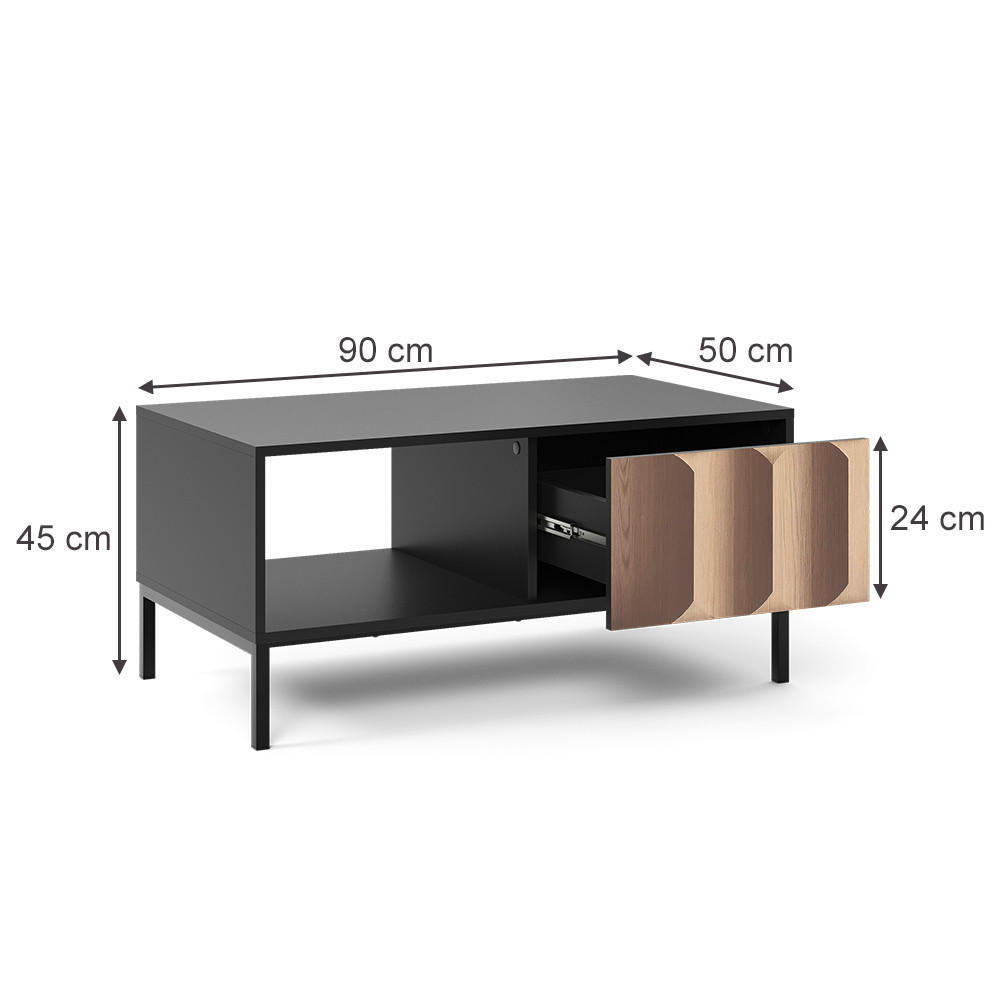 COUCHTISCH Eliza Schwarz/Eiche 90 x 50 cm mit Schublade - Eichefarben/Schwarz, Holzwerkstoff (50/90/45cm) - Vicco