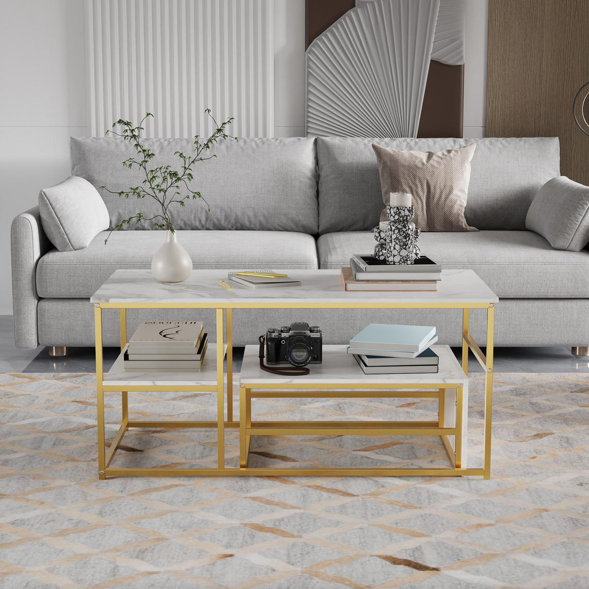 COUCHTISCH rechteckig, Wohnzimmertisch mit Metallrahmen, Schwarz - Goldfarben, Metall (105/52/48cm) - PARAFTA HOME