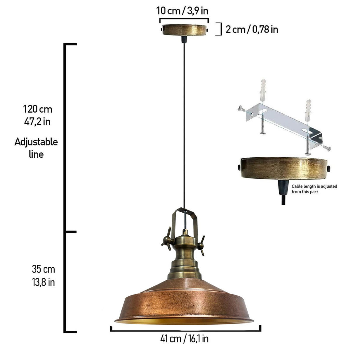 HÄNGELAMPE Industrial Asletl 41/35 cm - Kupferfarben, Metall (41/35cm) - Bamyum