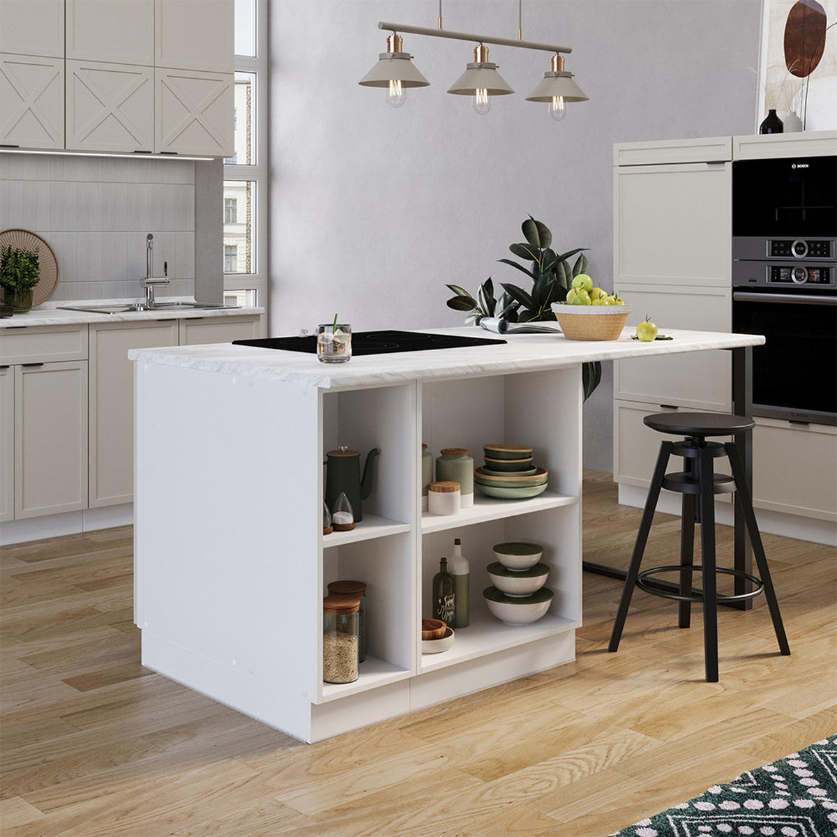 KÜCHENINSEL Fame-Line GrauBeige 90 cm mit Schublade, ohne AP - Weiß/Grau, Holzwerkstoff (90/82/60cm) - Vicco