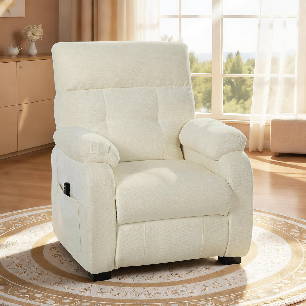 ELEKTRISCHER-RELAXSESSEL Samt 100 Prozent Polyester Metall Weiß - Schwarz/Weiß, Textil/Metall (90/105/96cm) - HOMCOM