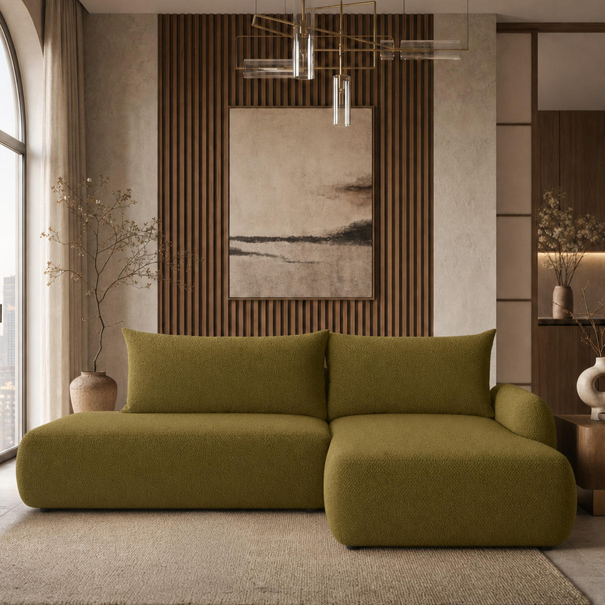 ECKSOFA Munduk I mit Schlaffunktion, Olive - Olivgrün, Textil (302/184cm) - Fedve