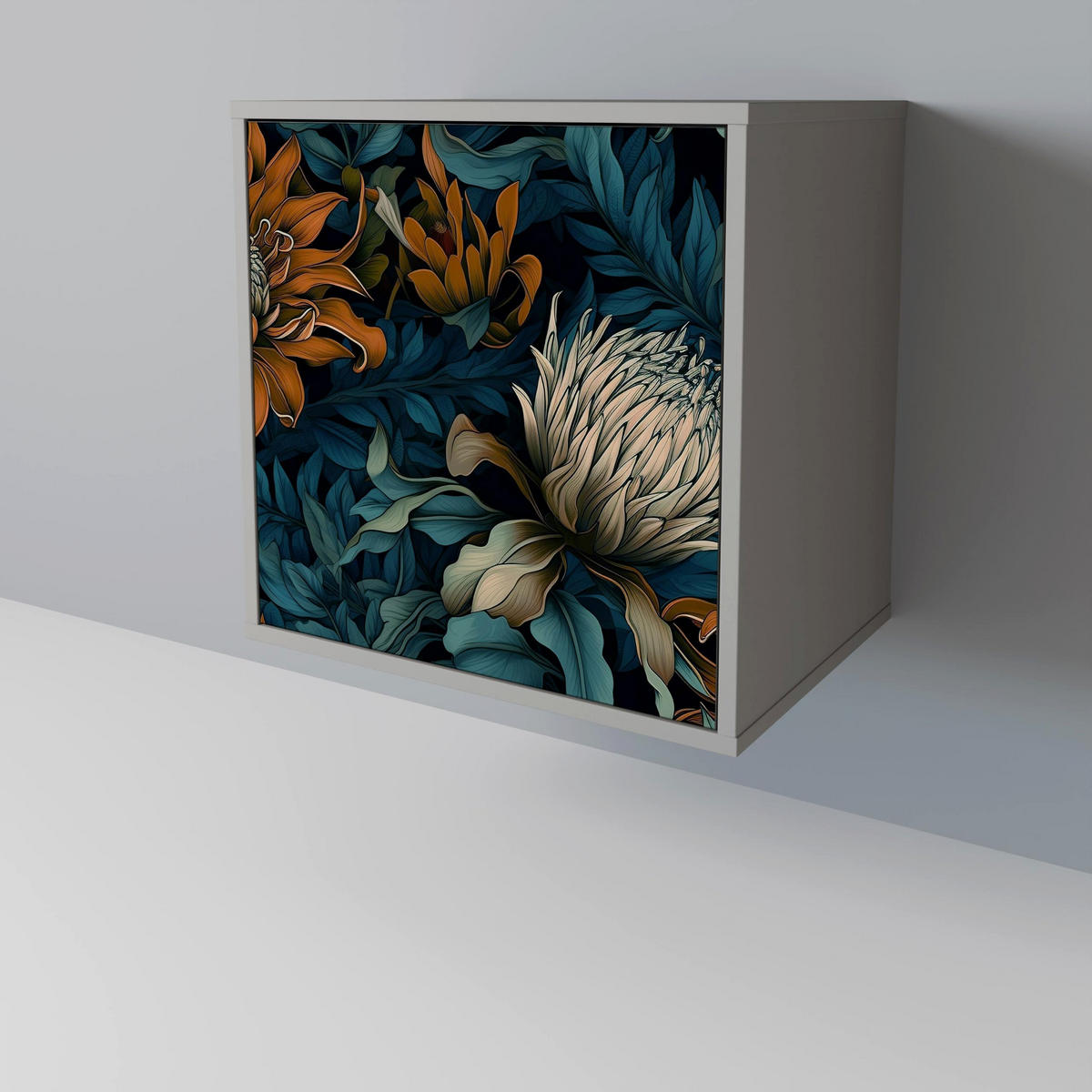 SIDEBOARD MORNING BLOOM, Grau, 57,5x42x70,5 cm, Schwarze Metall-Sternfüße - Multicolor/Schwarz, Holzwerkstoff/Metall (57.5/70.5/42cm) - SpaceRebels