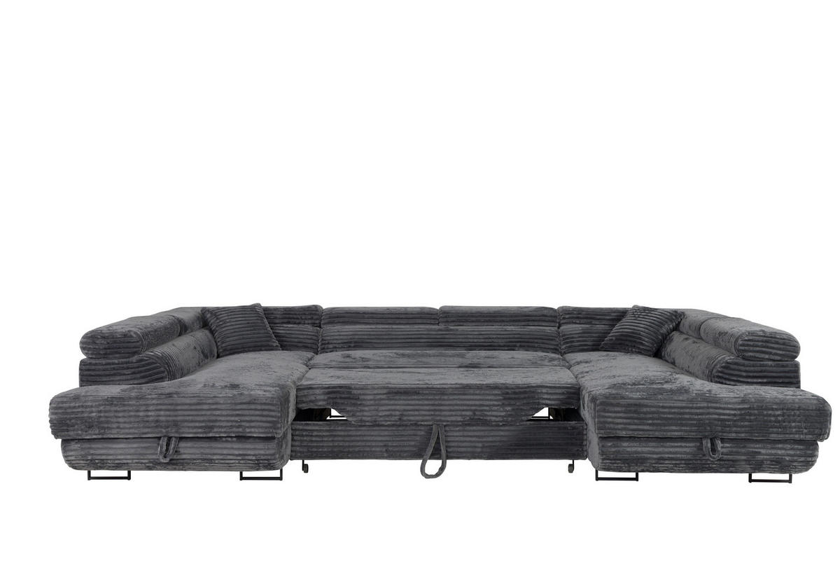 WOHNLANDSCHAFT SERENA U mit Stauraum, Grau - Grau, Textil (340/90/205cm) - KS Home Concept