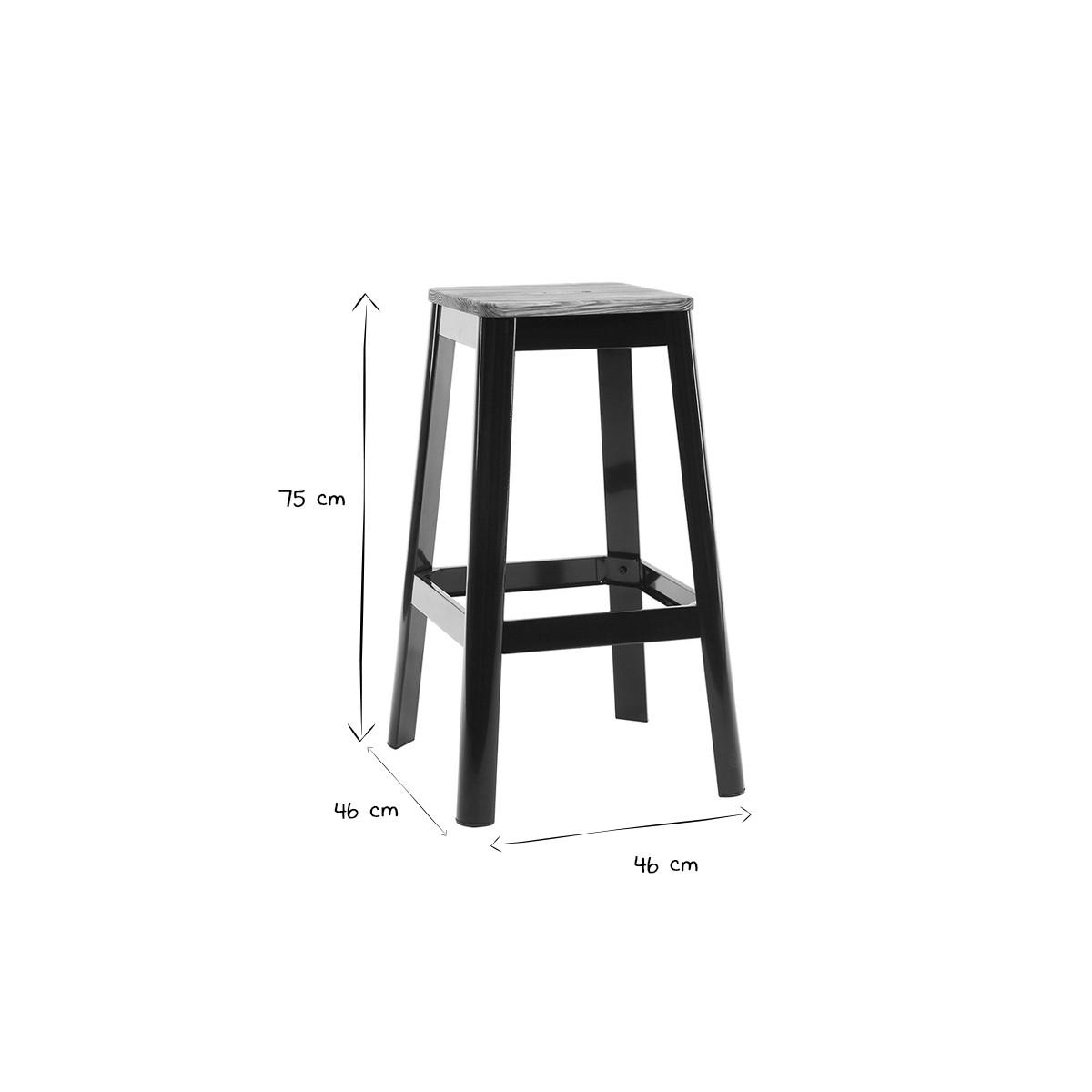 INDUSTRIAL-BARHOCKER Schwarzes Metall Holz H75 cm 2er-Set NICK - Schwarz, Holz (46/75/46cm) - Miliboo