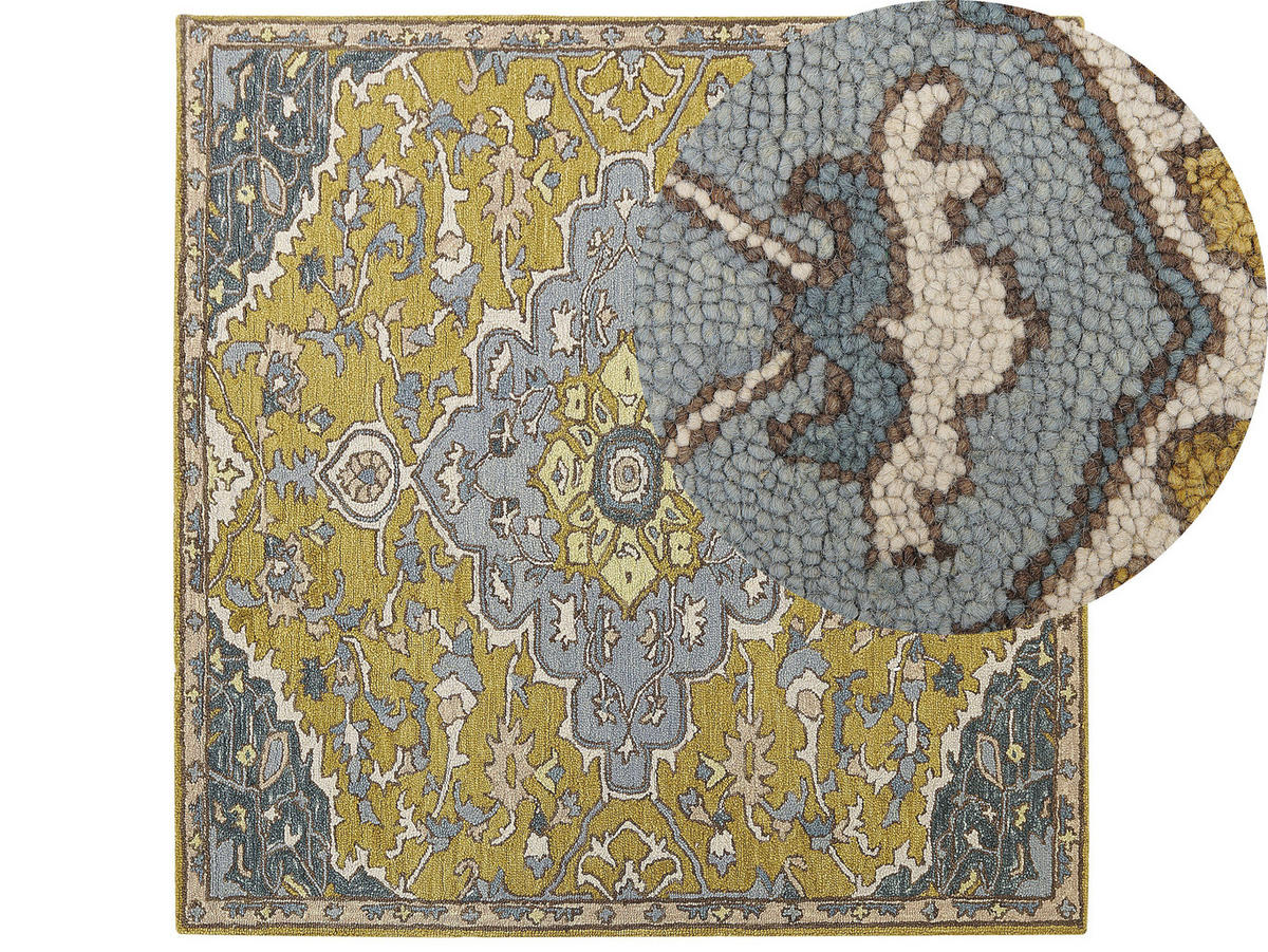 KURZFLOR-TEPPICH Mucur 200/200 cm - Gelb, Textil (200/200cm) - Beliani