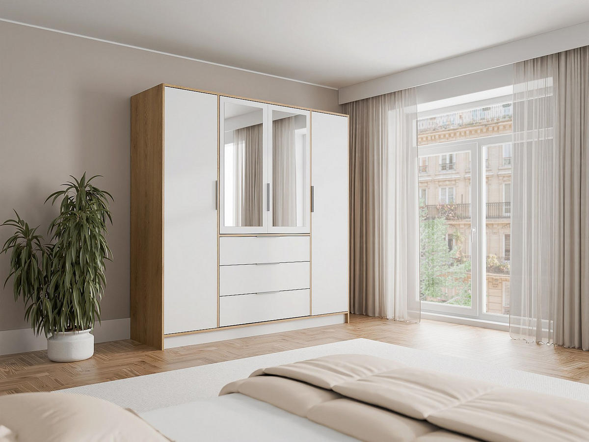 KLEIDERSCHRANK - 196 cm x 58 cm - Holz, Platte - Naturfarben Hell, Weiß LAMIKI - Naturfarben/Weiß, Holz (196/200/58cm) - Vente-Unique