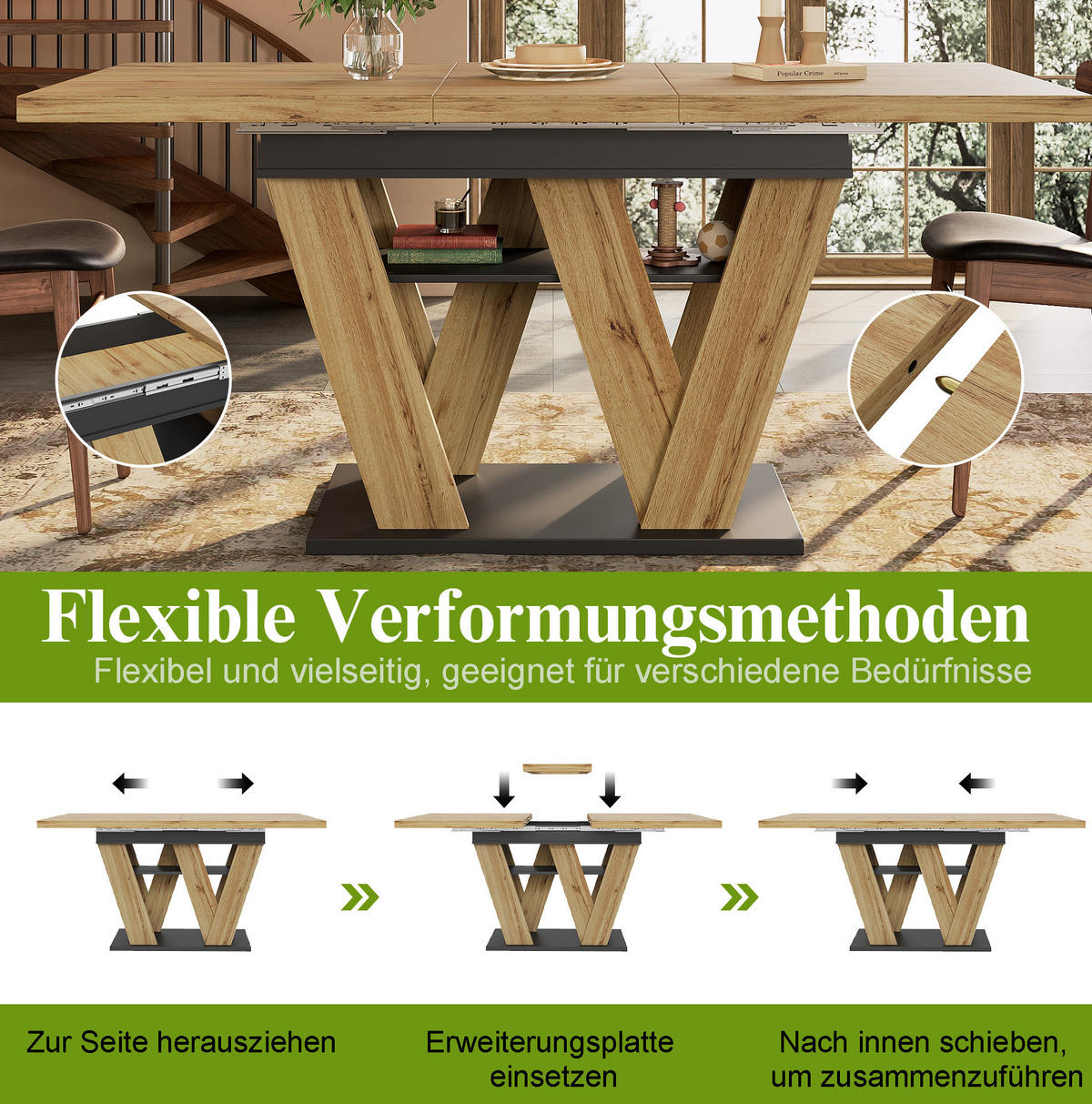 AUSZIEH-ESSTISCH aus MDF mit Ablagefach, 119-158,5/80/75 cm, Natur - Naturfarben, Holzwerkstoff (119/80/75cm) - Redom