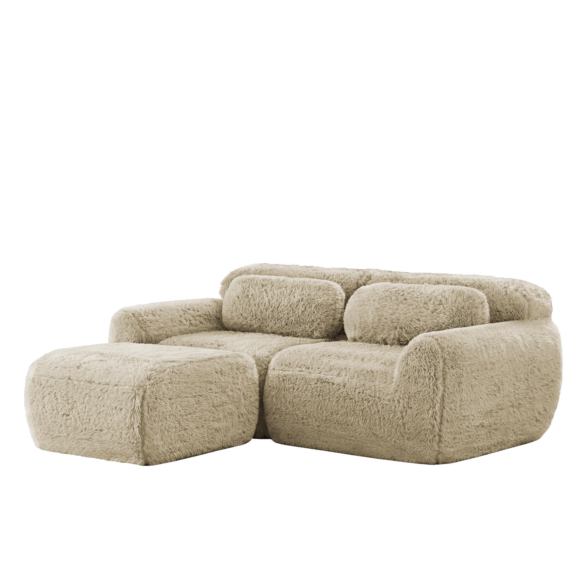 ECKSOFA in L-Form modular mit Ottoman, Premium-Plüschstoff und ohne Montage, Hellkhaki - Beige, Textil (204/179cm) - Redom