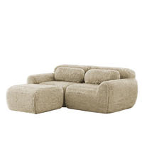 ECKSOFA in L-Form modular mit Ottoman, Premium-Plüschstoff und ohne Montage, Hellkhaki - Beige, Textil (204/179cm) - Redom