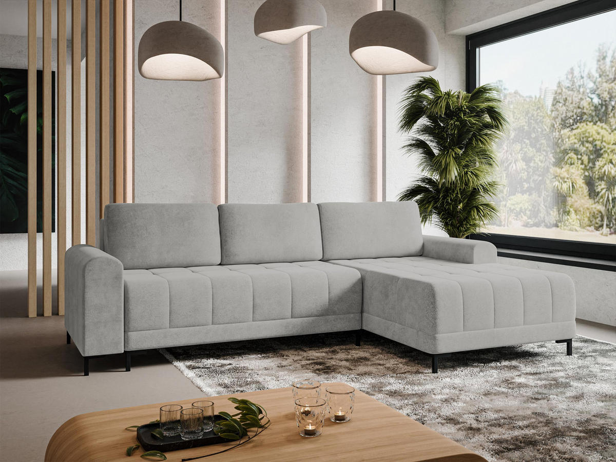 ECKSOFA Aris L, Seite: Rechts - Hellgrau/Schwarz, Holz/Textil (258/168cm) - MIRJAN24