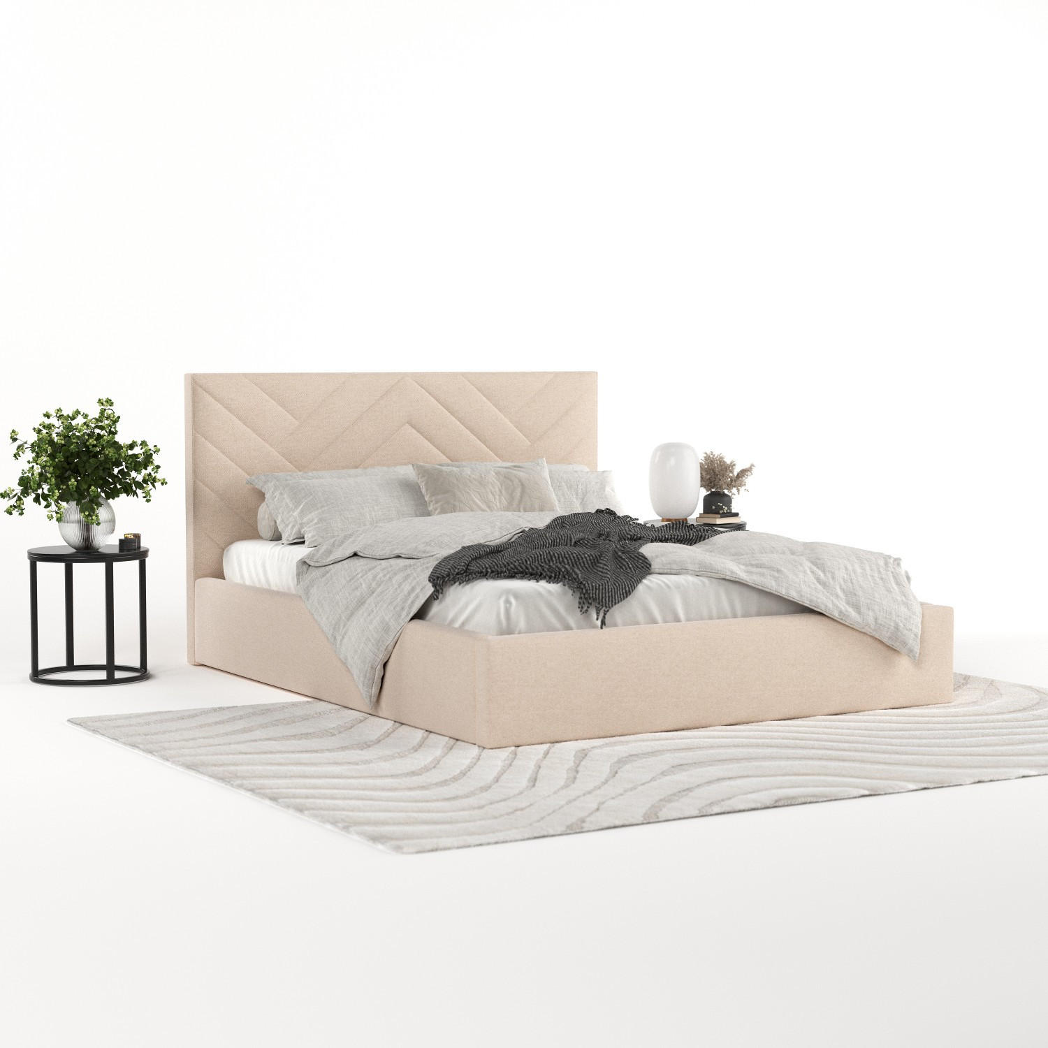 POLSTERBETT Arco 160/200 cm Creme im Asti Stoff - Creme/Schwarz, Holz/Holzwerkstoff (160/200cm) - AltaBeds