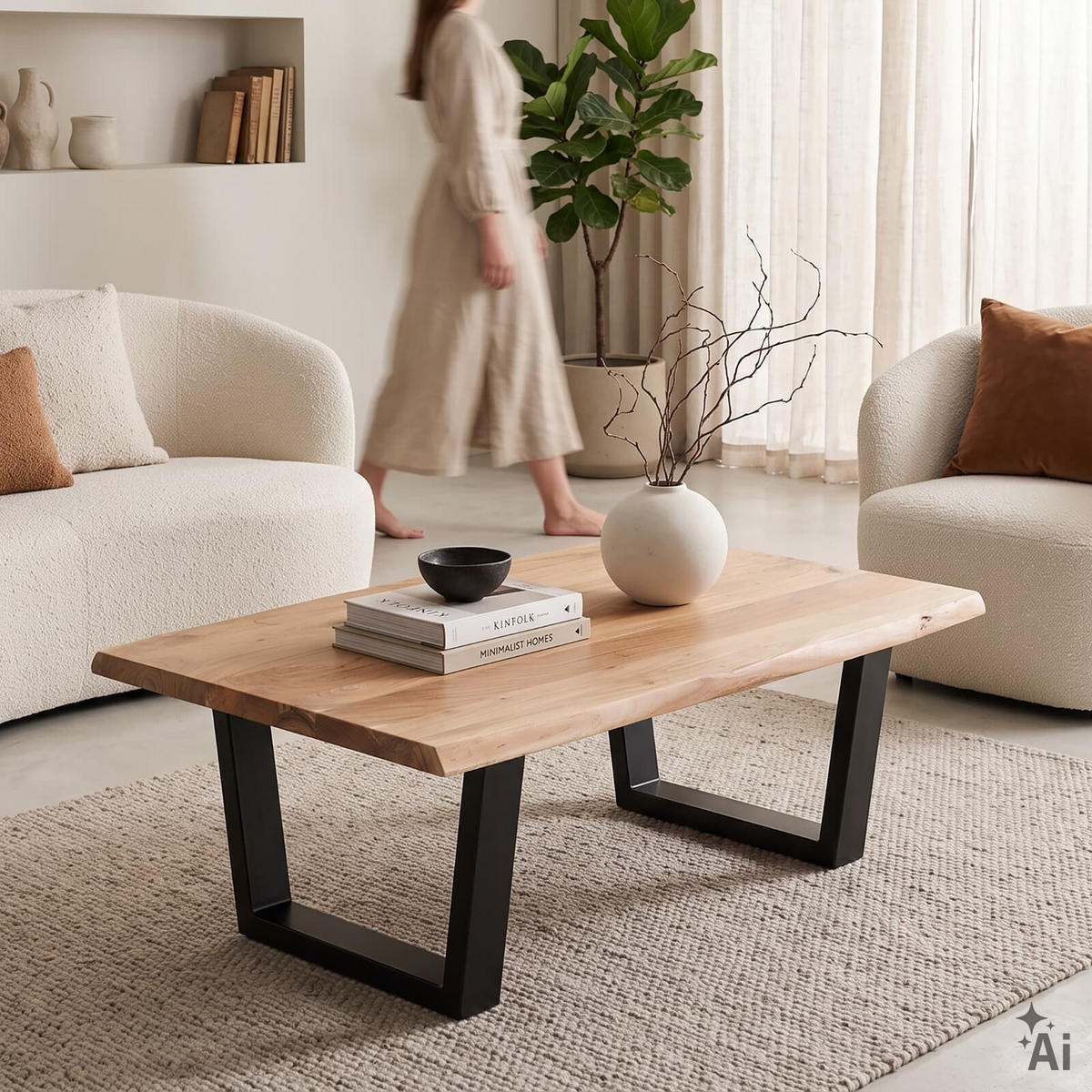 COUCHTISCH SAMIA natur, schwarz - Naturfarben, Holz/Metall (75/120/46cm) - IDIMEX
