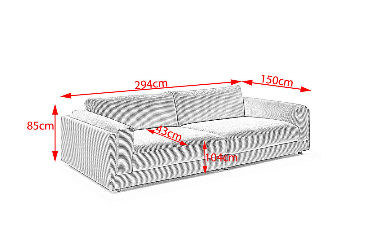 BIG SOFA RAINA Pink Cord - Pink/Schwarz, Kunststoff/Textil (294/85/150cm) - KAWOLA