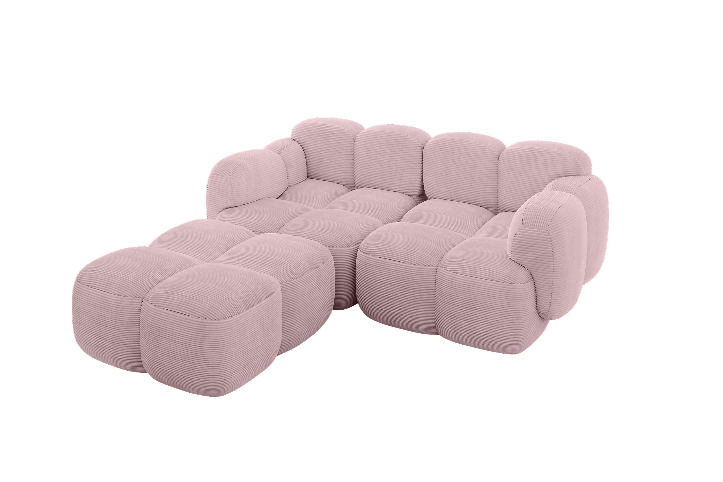 ECKSOFA modulares Sofa Links Miko-L1 214x205x75 Rosa Cord - Schwarz/Rosa, Holzwerkstoff/Kunststoff (214/205cm) - ALTDECOR