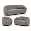 SITZGARNITUR 3+2+1 Roundi Grau Bouclé - Schwarz/Grau, Holz/Kunststoff (208/76/80cm) - S-Style Möbel