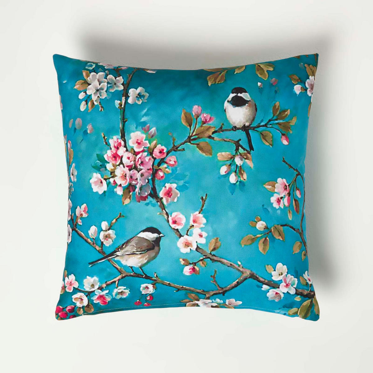 OUTDOOR-KISSEN 2er-Set 45/45 cm – Vögel & Zweige - Blau, Textil (45/45cm) - Homescapes