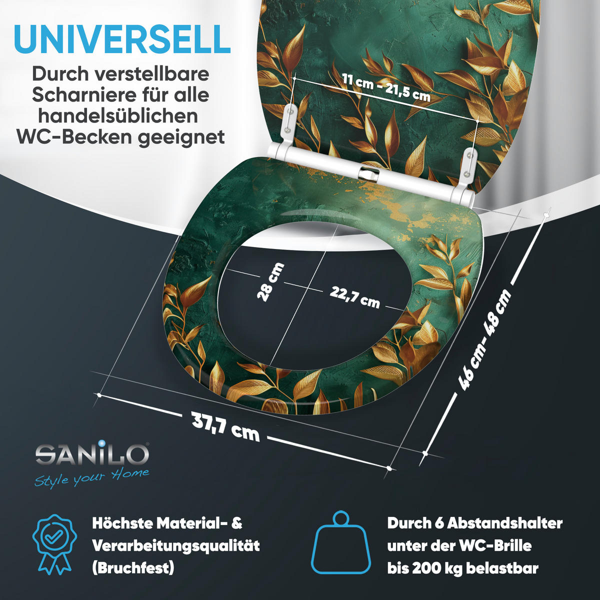 WC-SITZ mit Absenkautomatik & Top Fix Greego - Grün, Holzwerkstoff (37.7/5.5/48cm) - Sanilo