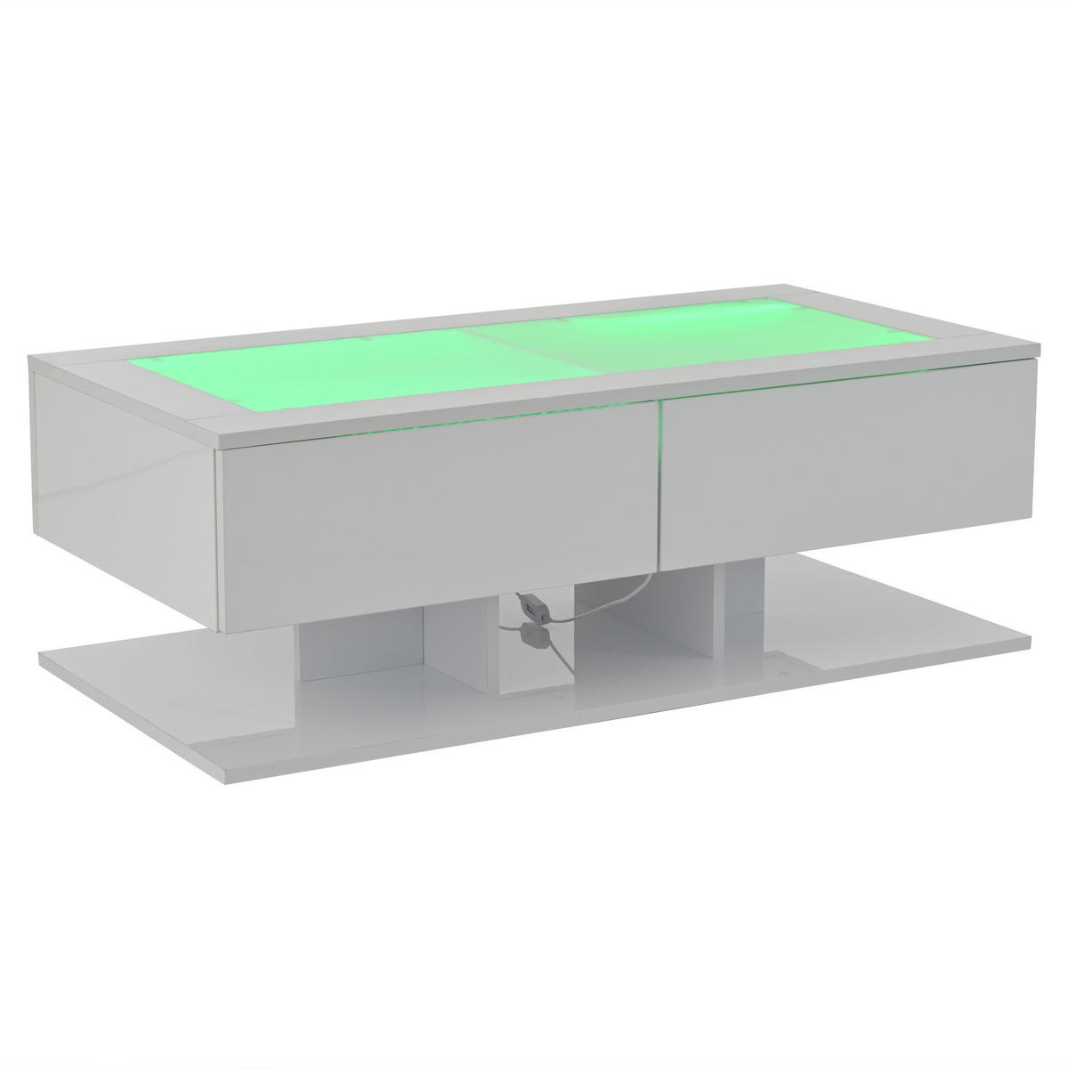 COUCHTISCH 100/50/35 cm Weiß aus Holzwerkstoff mit LED-Lichtleiste und Glasplatte - Weiß, Holzwerkstoff (100/50/35cm) - OKWISH