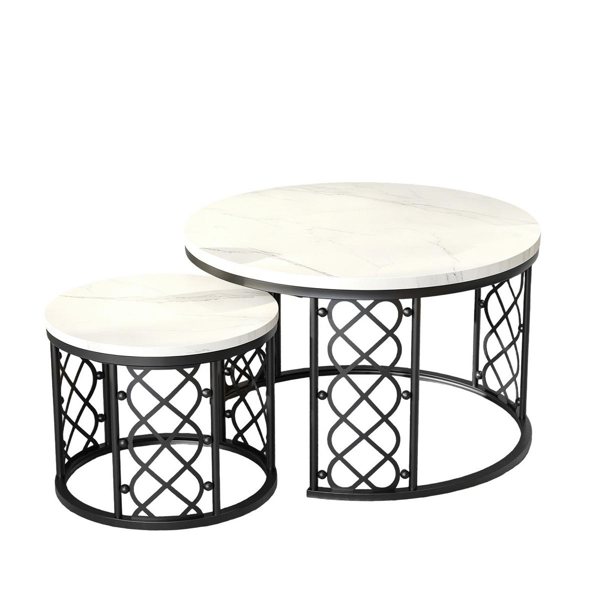 COUCHTISCH 2er Set 70/70/45 cm in Weiß und Schwarz aus MDF mit Metallgestell - Schwarz/Weiß, Holzwerkstoff/Metall (70/70/45cm) - CHICFURN