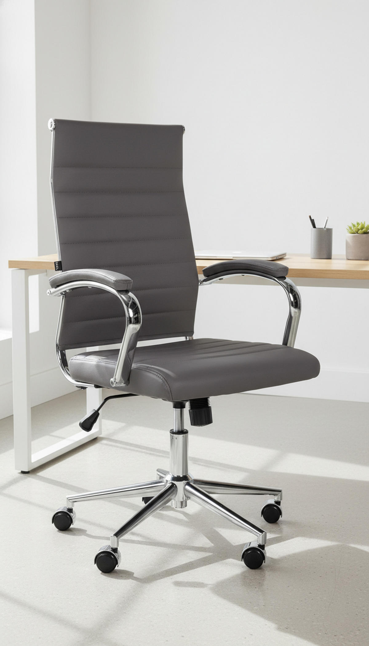 BÜROSTUHL Kaelis Echtleder grau - Chromfarben/Grau, Leder/Metall (56/112/61cm) - TPFLiving