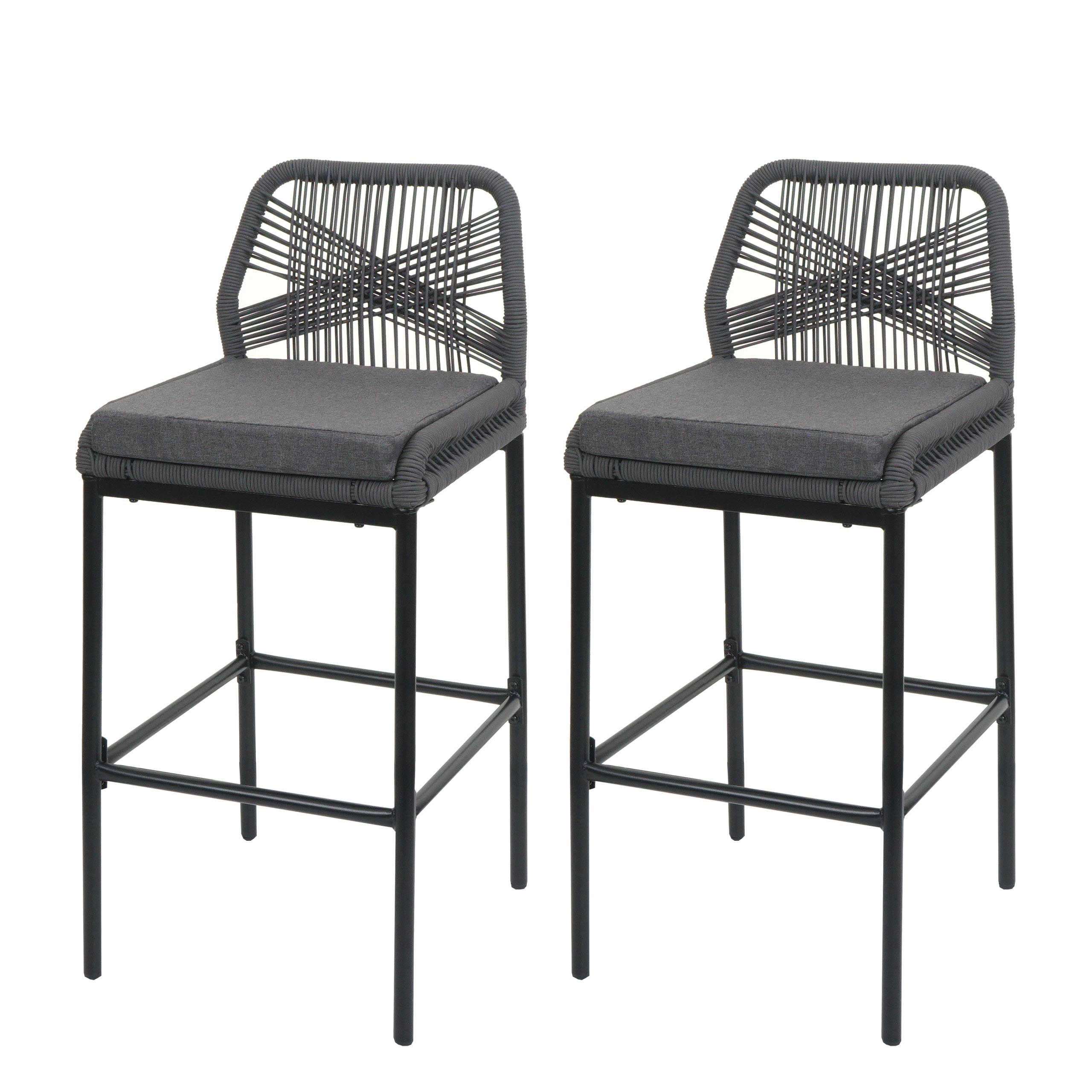 GARTENSTUHL 2er-Set HxBxT 101x45x52cm Sitzhöhe 76cm Anthrazit Kissen Dunkelgrau Seilgeflecht Metall - Anthrazit, Metall (45/101/52cm) - PROREGAL