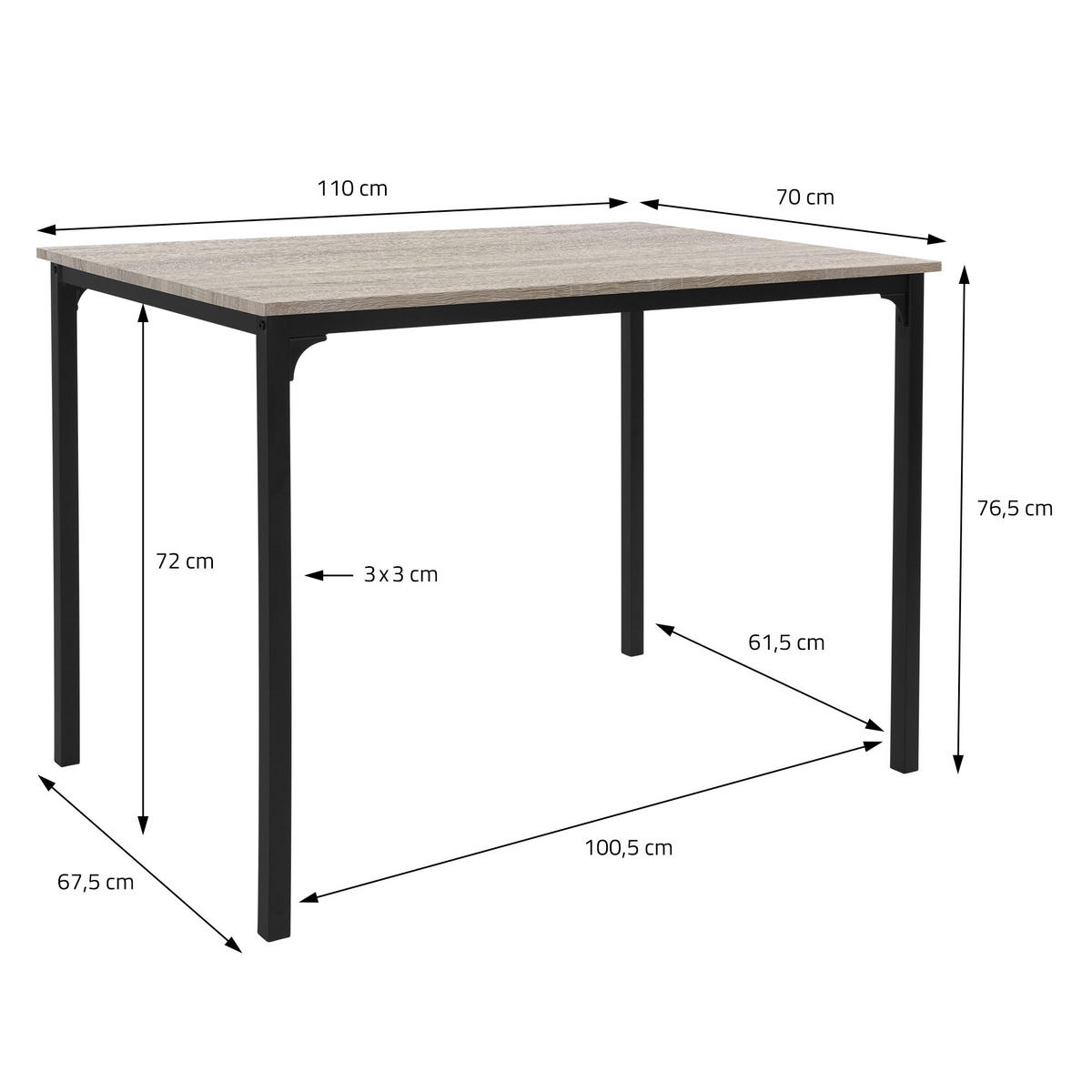 ESSTISCH Set 4-teilig - Graubraun, Holzwerkstoff (70/86.5/110cm) - ML-DESIGN